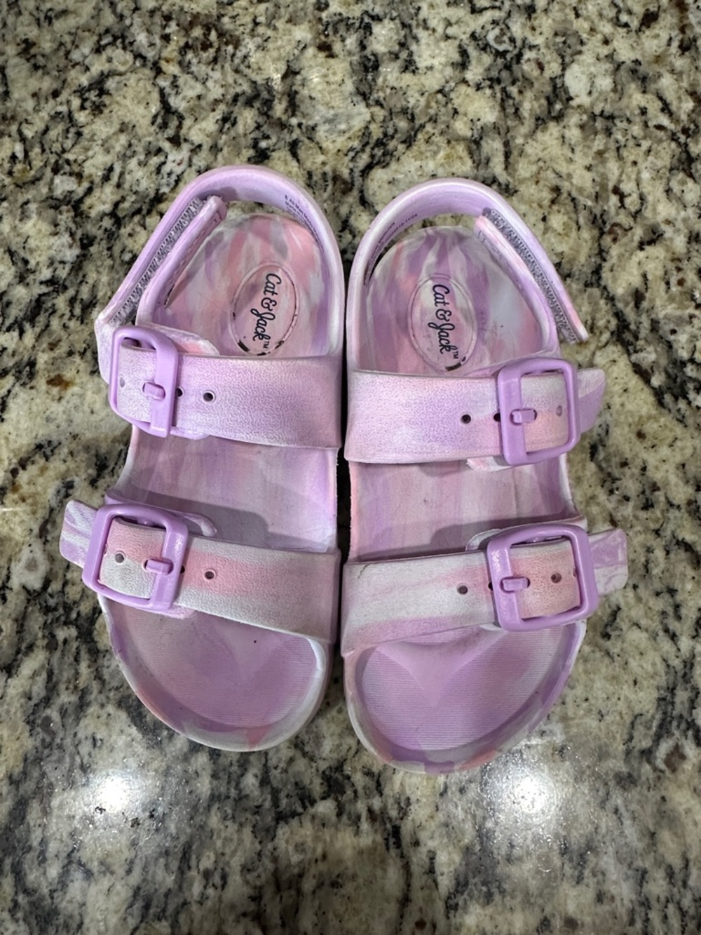 Cat & Jack Girls' Pink Lavender Marbled Double-Buckle Sandals